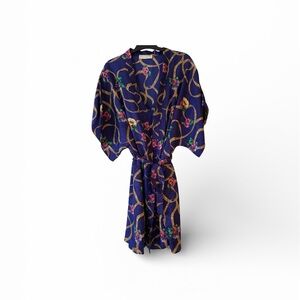 Val Mode Floral Satin Blue Kimono Robe & Nightgown Set
